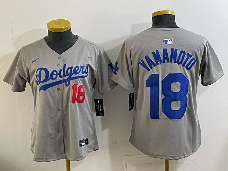 Youth 2025 Los Angeles Dodgers #18 Yamamoto Grey Game Nike MLB Jersey style 007